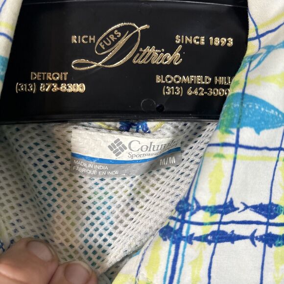 Columbia Pfg S/s Button Down Shirt Men’s Medium Plaid Fish AOP Tuna - Picture 4 of 10